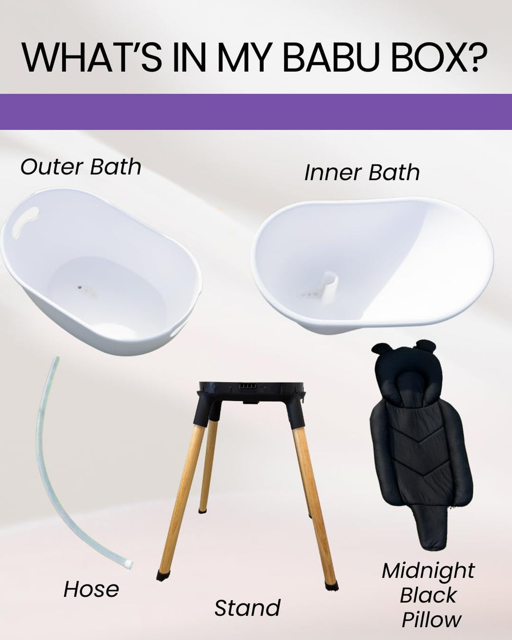 Babu Bath built-in tray with essentials for easy bath time access