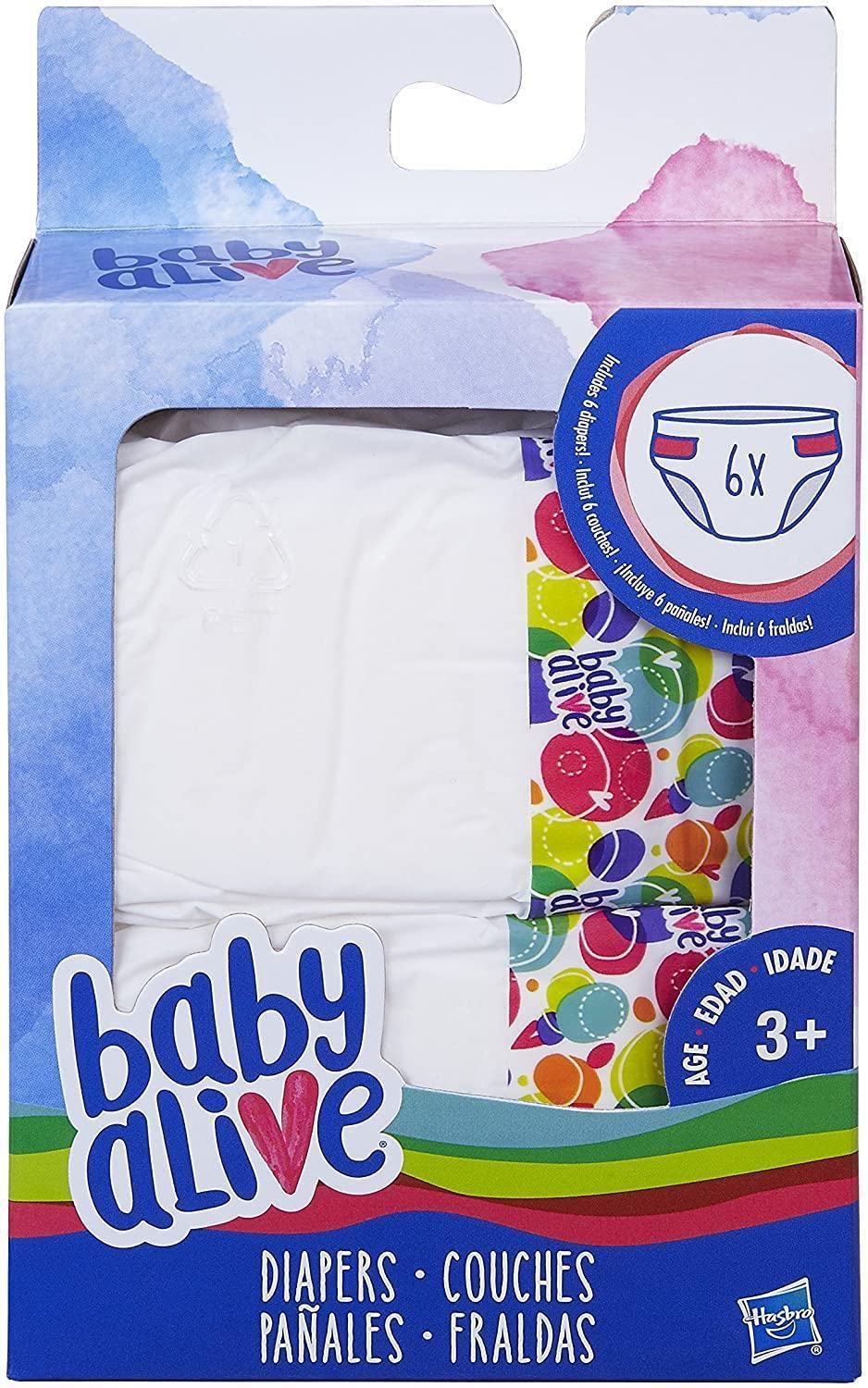 Baby Alive diapers pack contents for quick doll diaper changes.