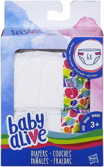 Baby Alive diapers pack contents for quick doll diaper changes.