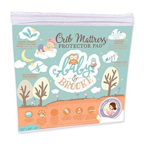 Baby and Brooke organic bamboo crib protector on mattress delivers snug, secure protection.
