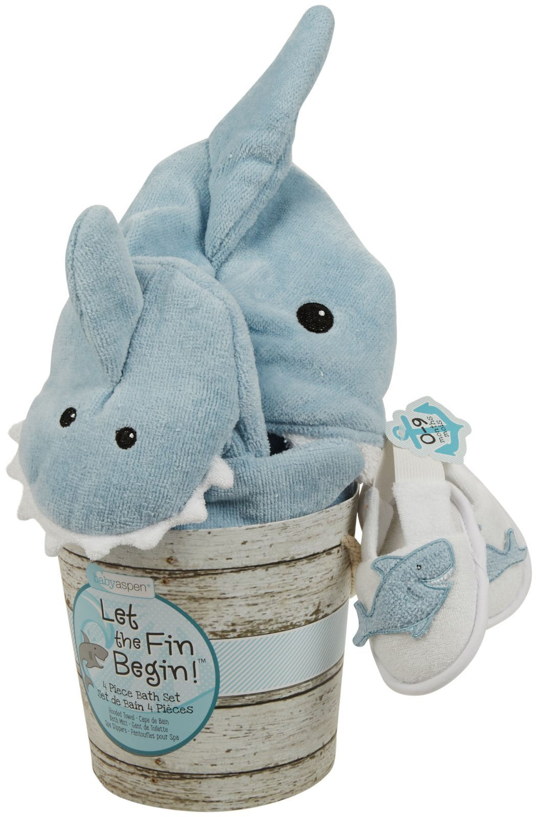 Baby Aspen coastal gift bucket highlighting a ready-to-gift bath set