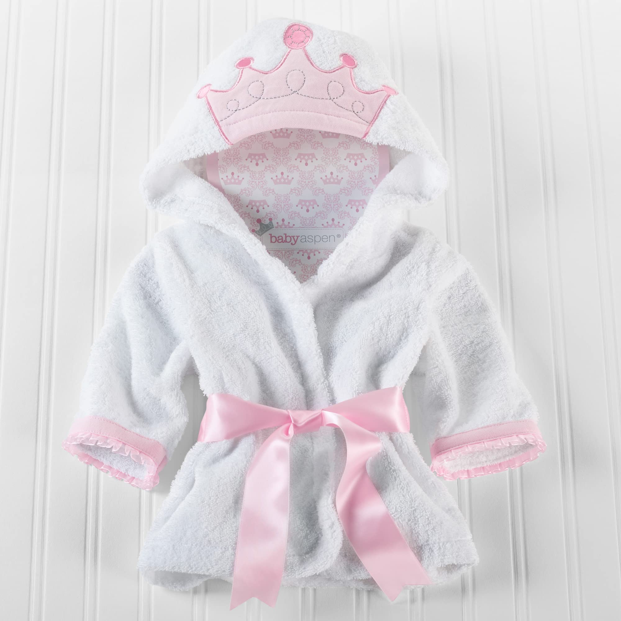 Baby Aspen Little Princess towel with pink satin ribbon for adorable styling