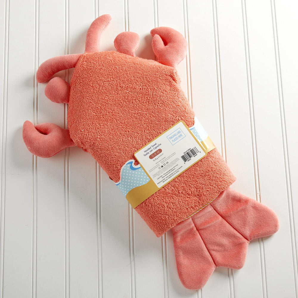 Baby Aspen Lobster Laughs hooded towel 3-D lobster head adds playful bath-time charm.