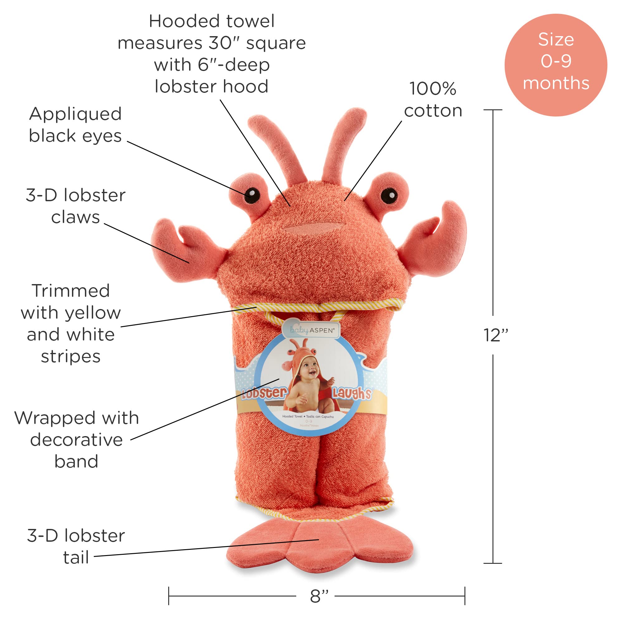 Baby Aspen Lobster Laughs hooded towel updated packaging makes gifting easy.