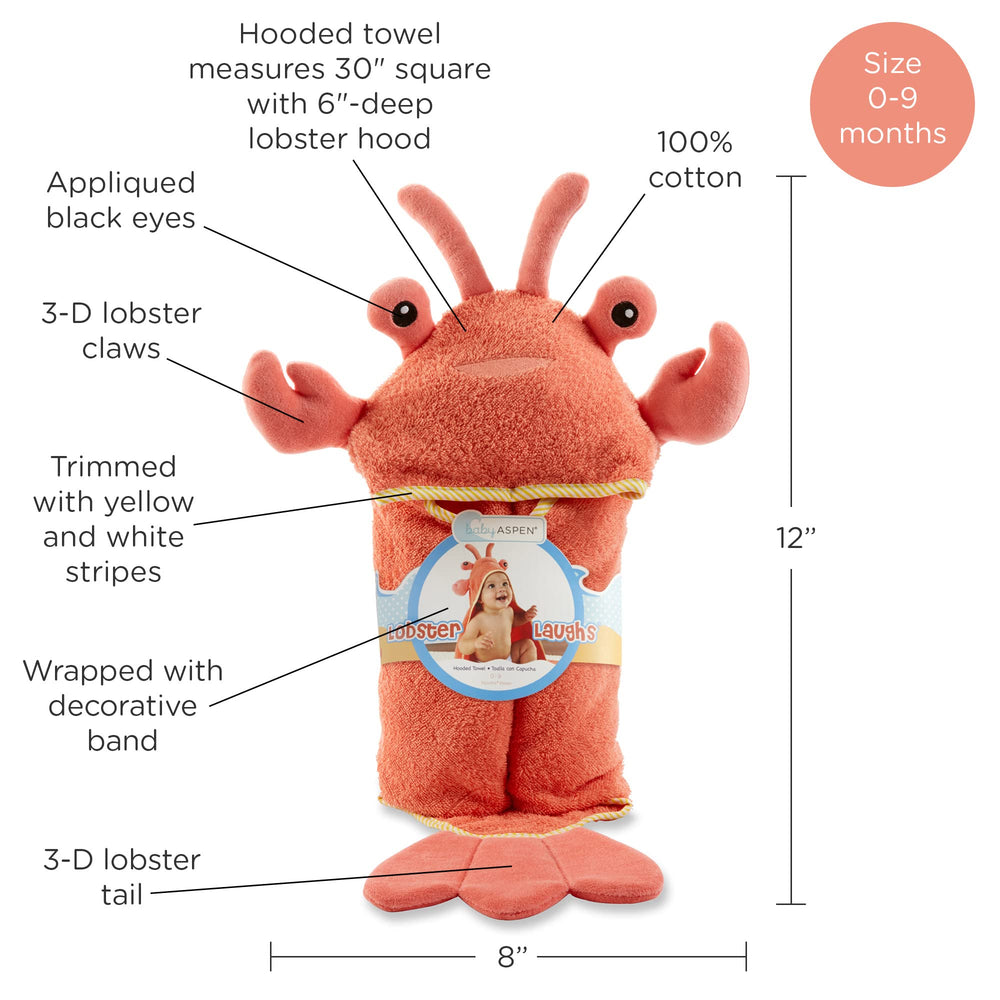 Baby Aspen Lobster Laughs hooded towel updated packaging makes gifting easy.