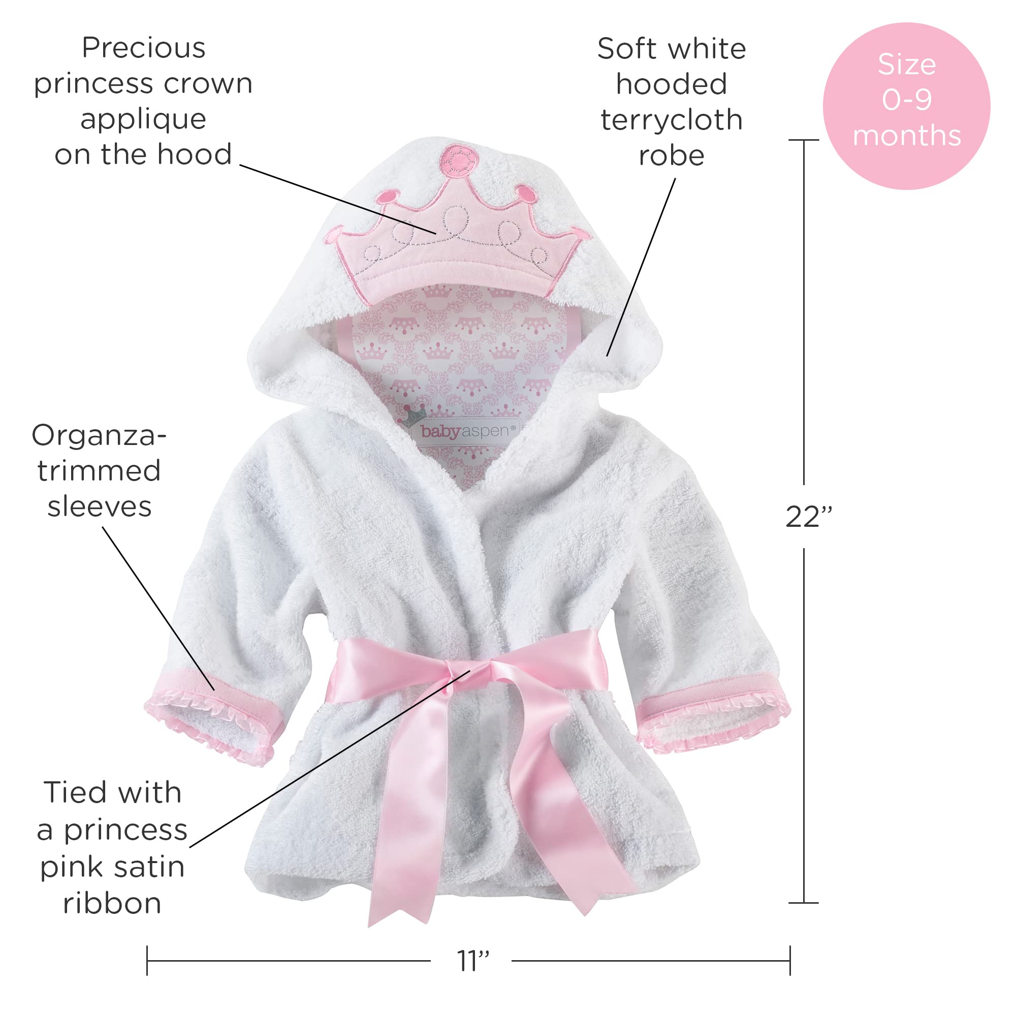 Baby Aspen newborn girl bathrobe towel for 0-9 months after bath