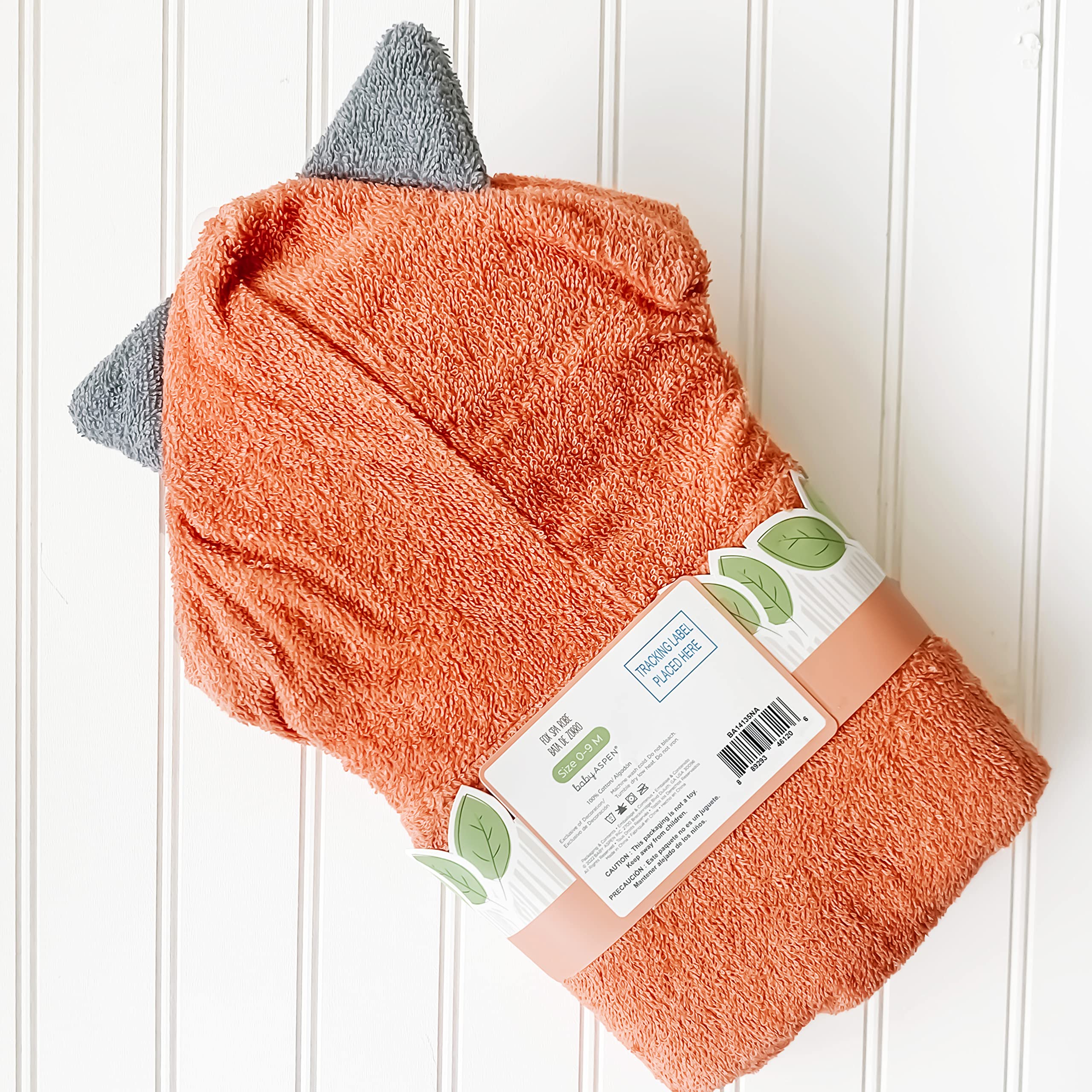 Baby Aspen Rub-a-dub Fox Hooded Towel after-bath use demonstrates quick-dry care.