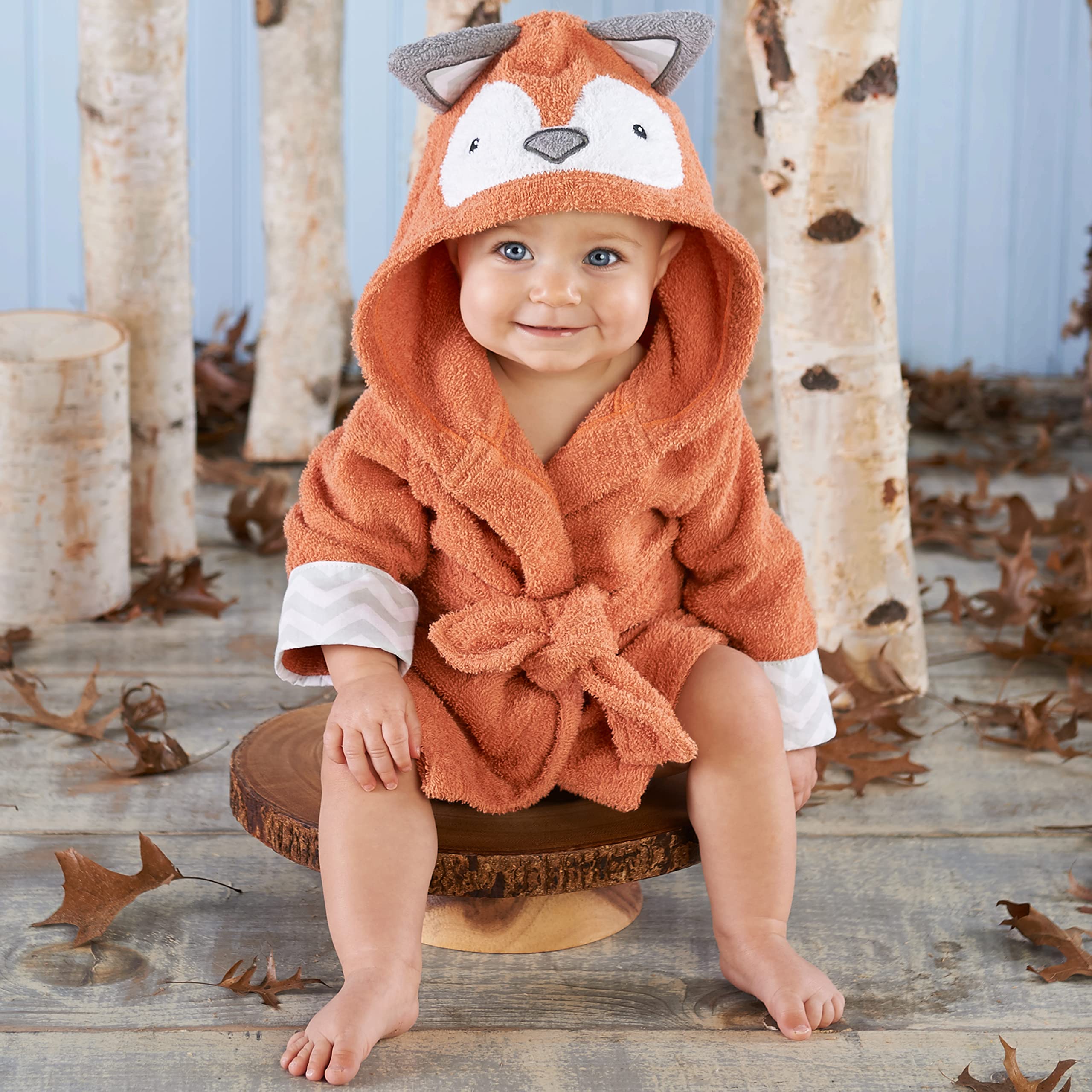 Baby Aspen Rub-a-dub Fox Hooded Towel hood close-up highlights fox face and cozy feel.