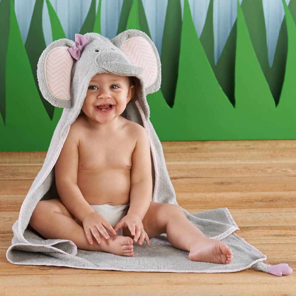 Baby Aspen Splish Splash Elephant hooded towel ears and bow create charming bath-time moments