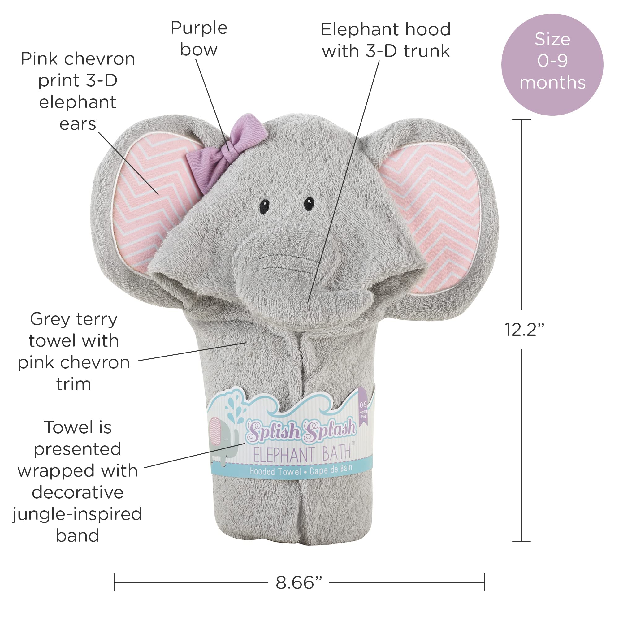 Soft grey terry fabric with pink chevron trim feels plush and gentle