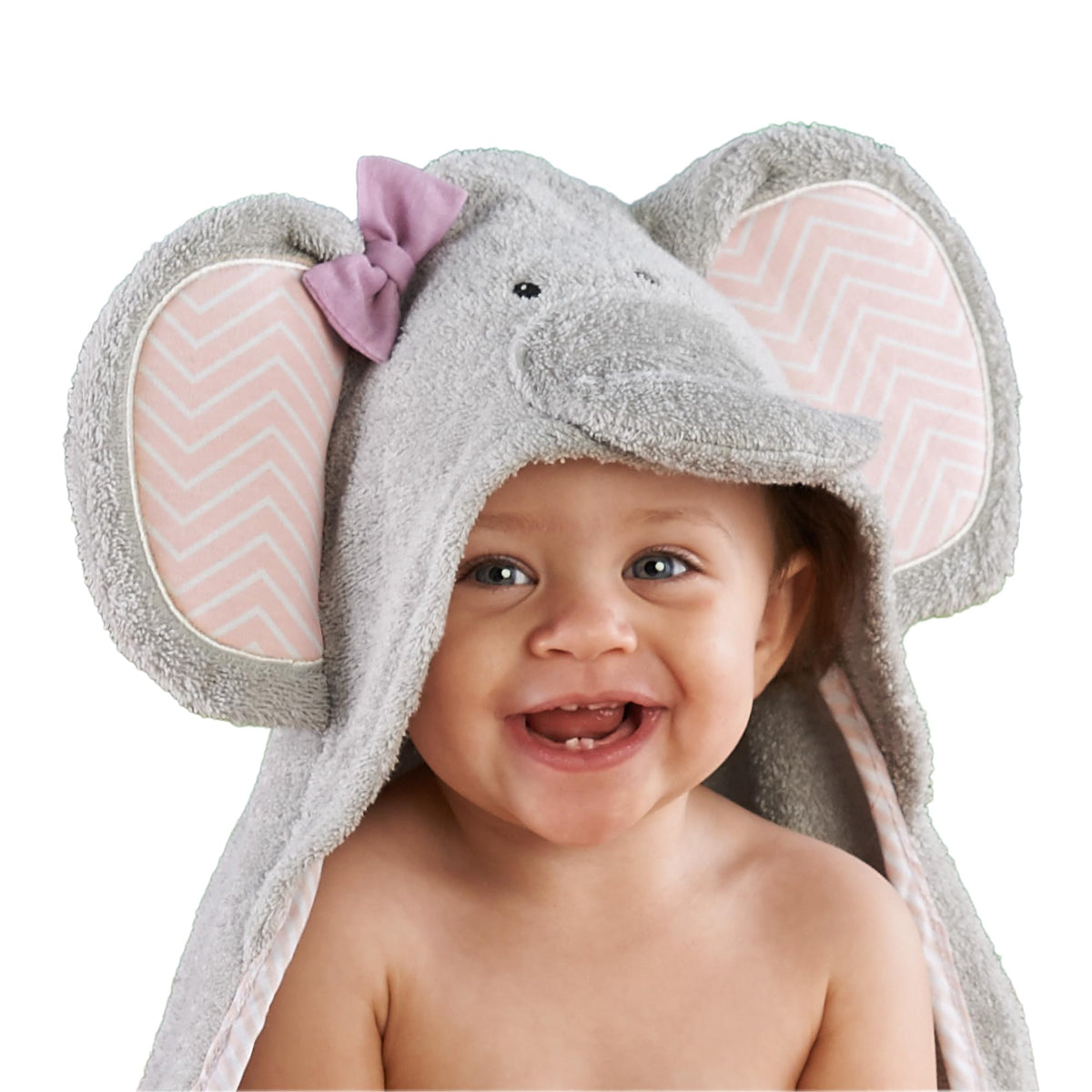 Baby Aspen Splish Splash Elephant hooded towel trunk detail adds cozy warmth after bath