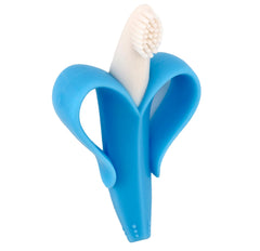 Baby Banana Blue Banana dishwasher-freezer-friendly design illustrates easy cleanup and cooling teething relief options.