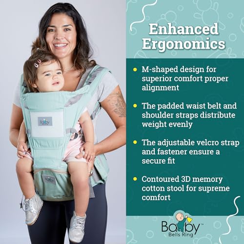 Hip-seat position highlighting ergonomic load distribution for comfortable carrying