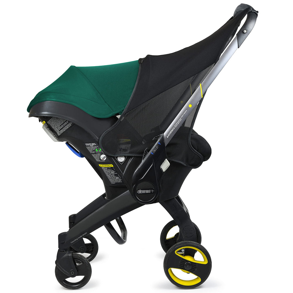 Baby & Beyond sunshade extension, easy on/off design for fast protection.