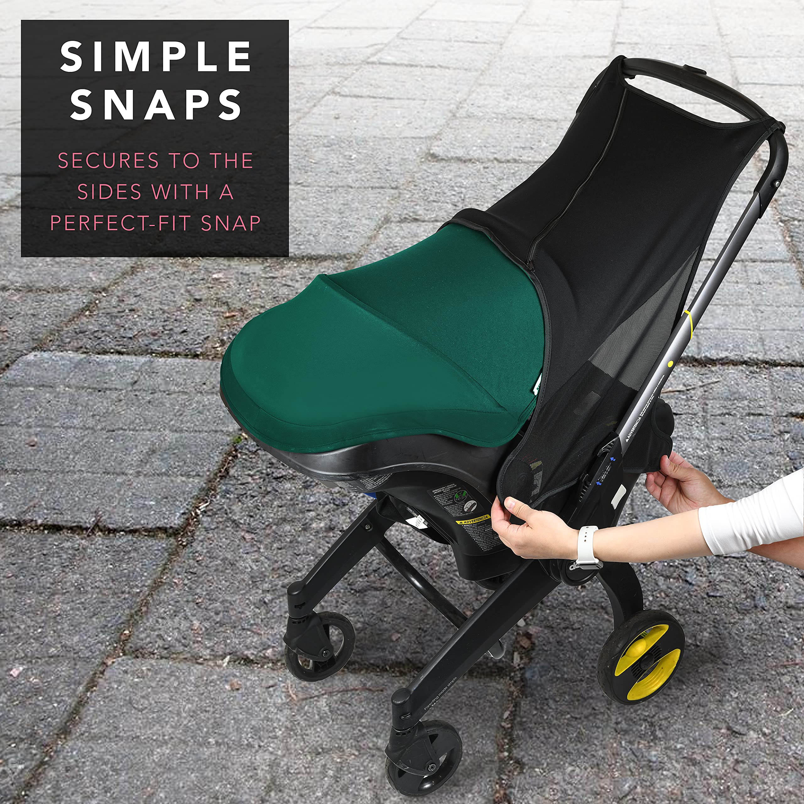 Baby & Beyond sunshade extension with UPF50+ protective layer shields bright sun.