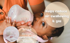 Baby Blends bubble-reduction action in bottle reduces foamy bubbles.
