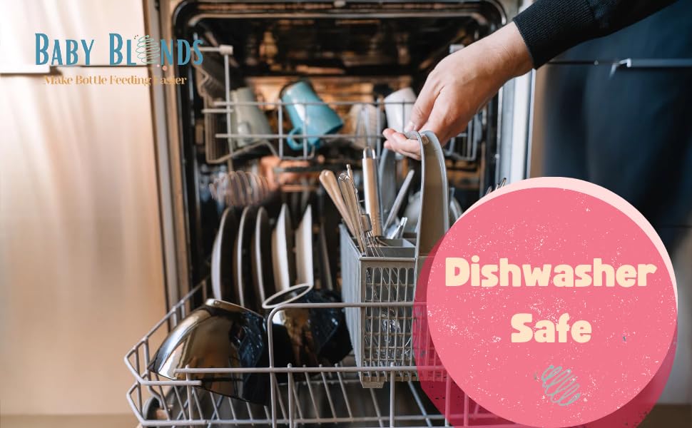 Baby Blends dishwasher-safe-design in kitchen bottle setup for easy cleanup.