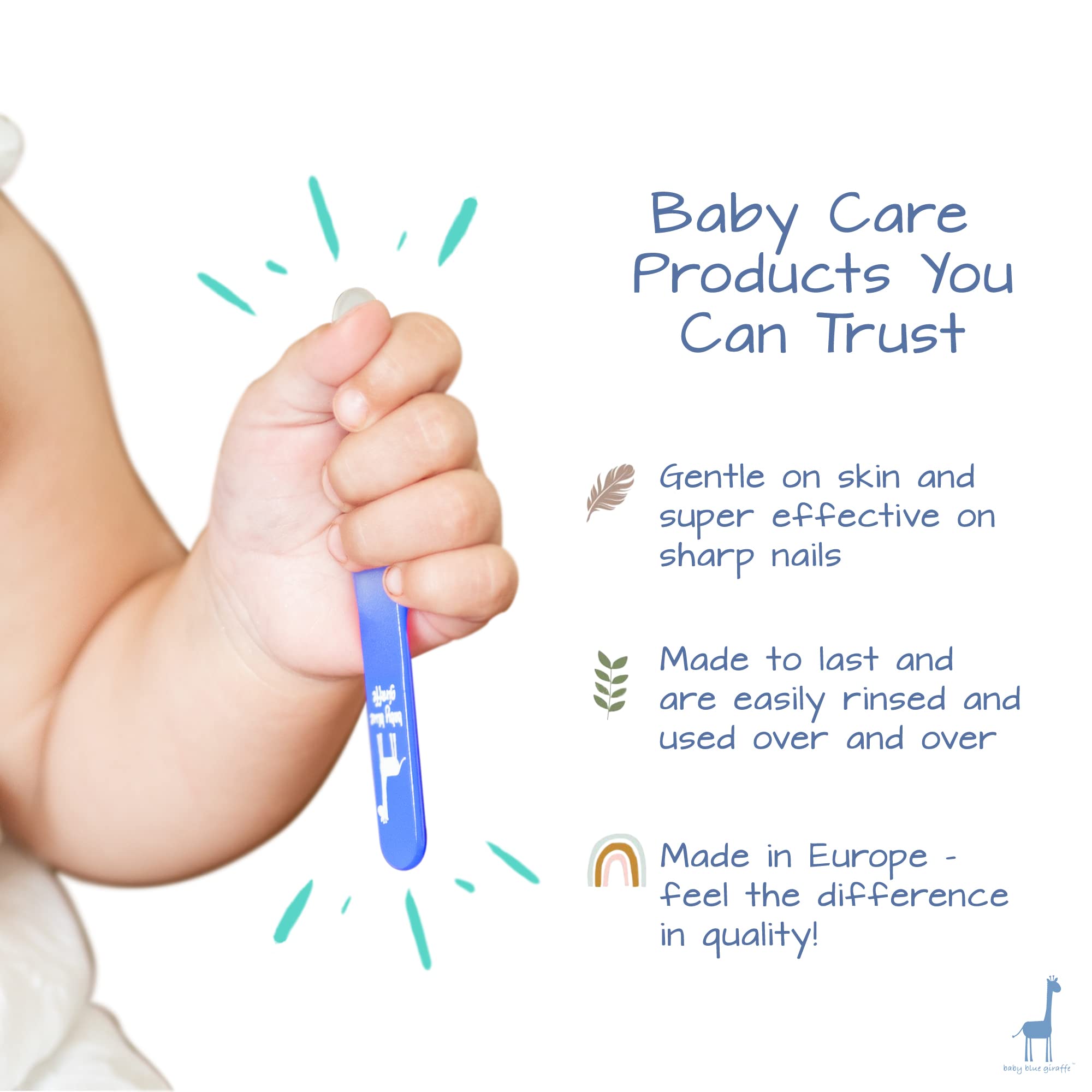 Baby Blue Giraffe nail file easy-clean feature shown in action.
