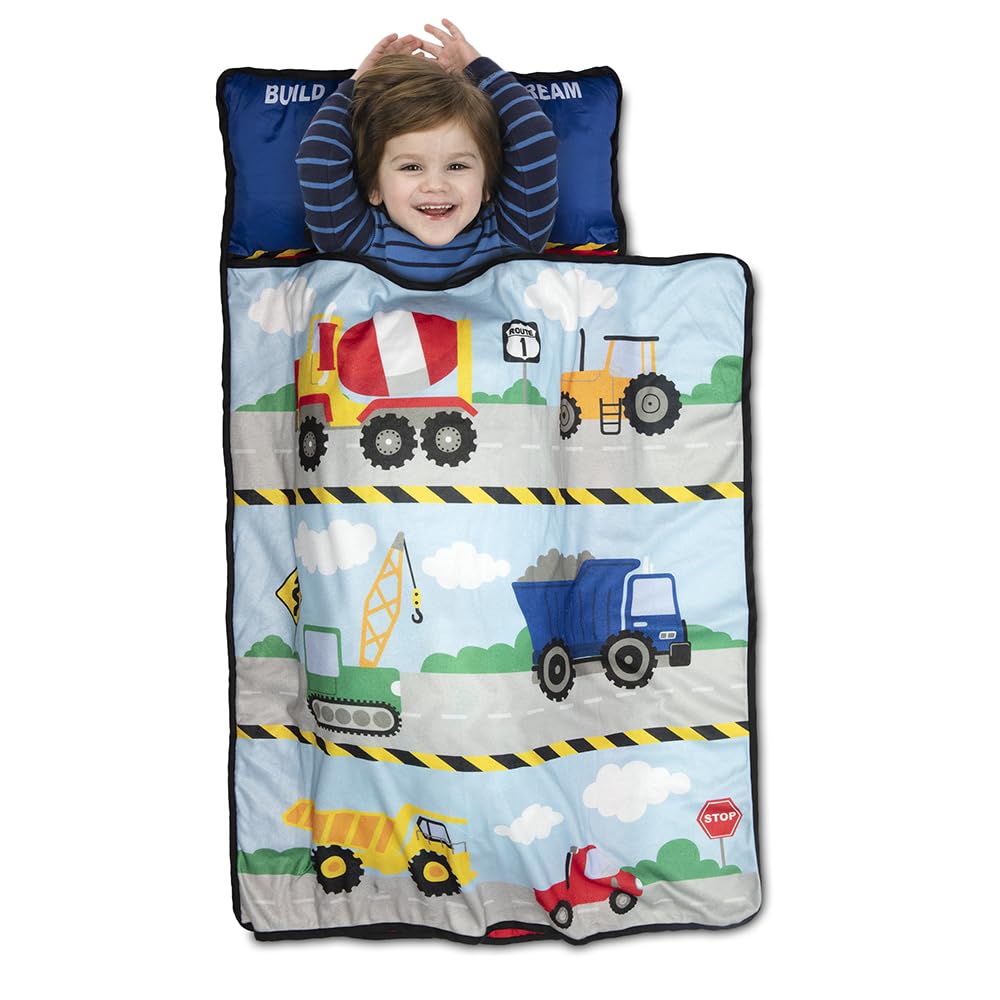 Baby Boom nap mat rolled for quick packing with Velcro closure at daycare.