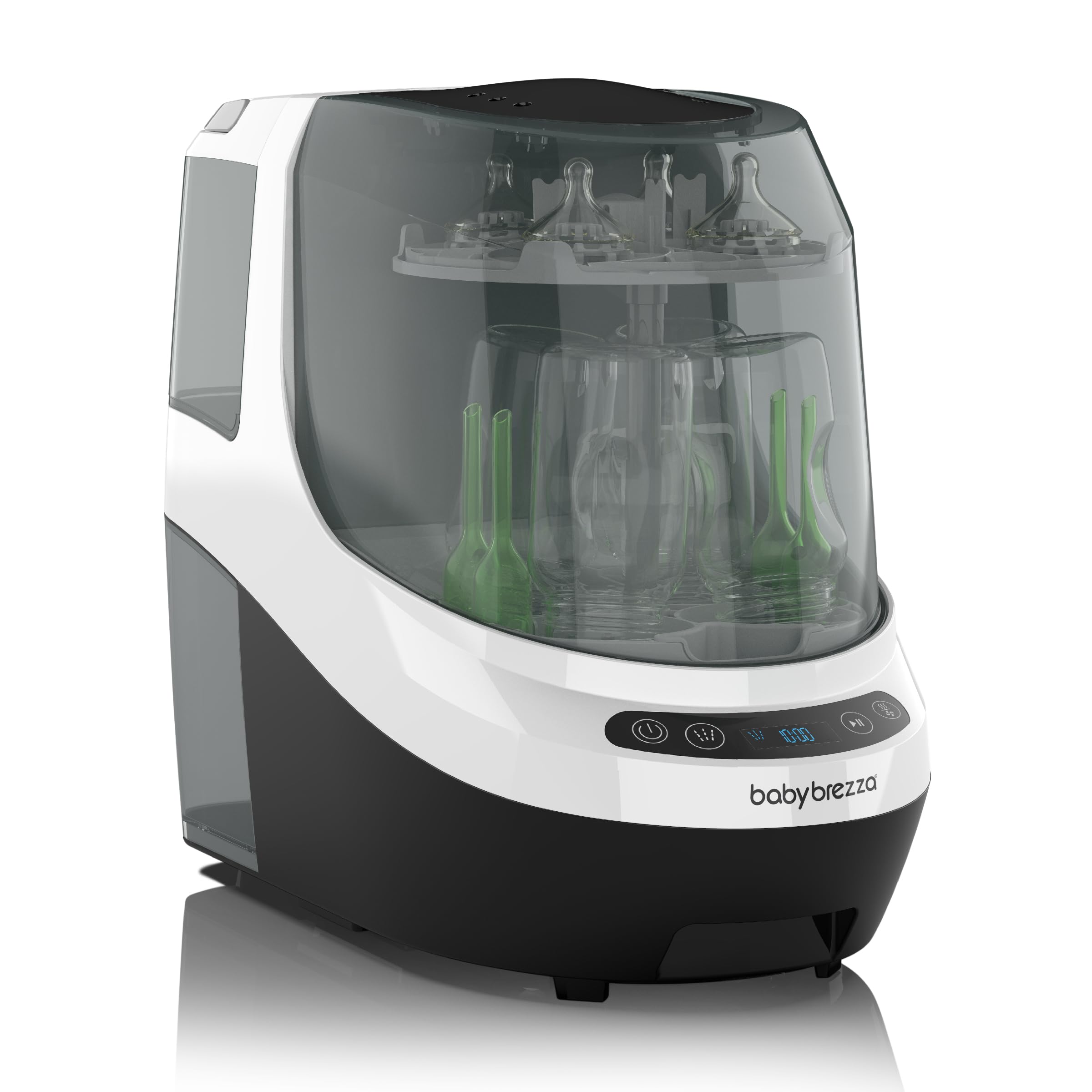 Baby Brezza Bottle Washer Pro front view shows compact all-in-one cleaning for bottles