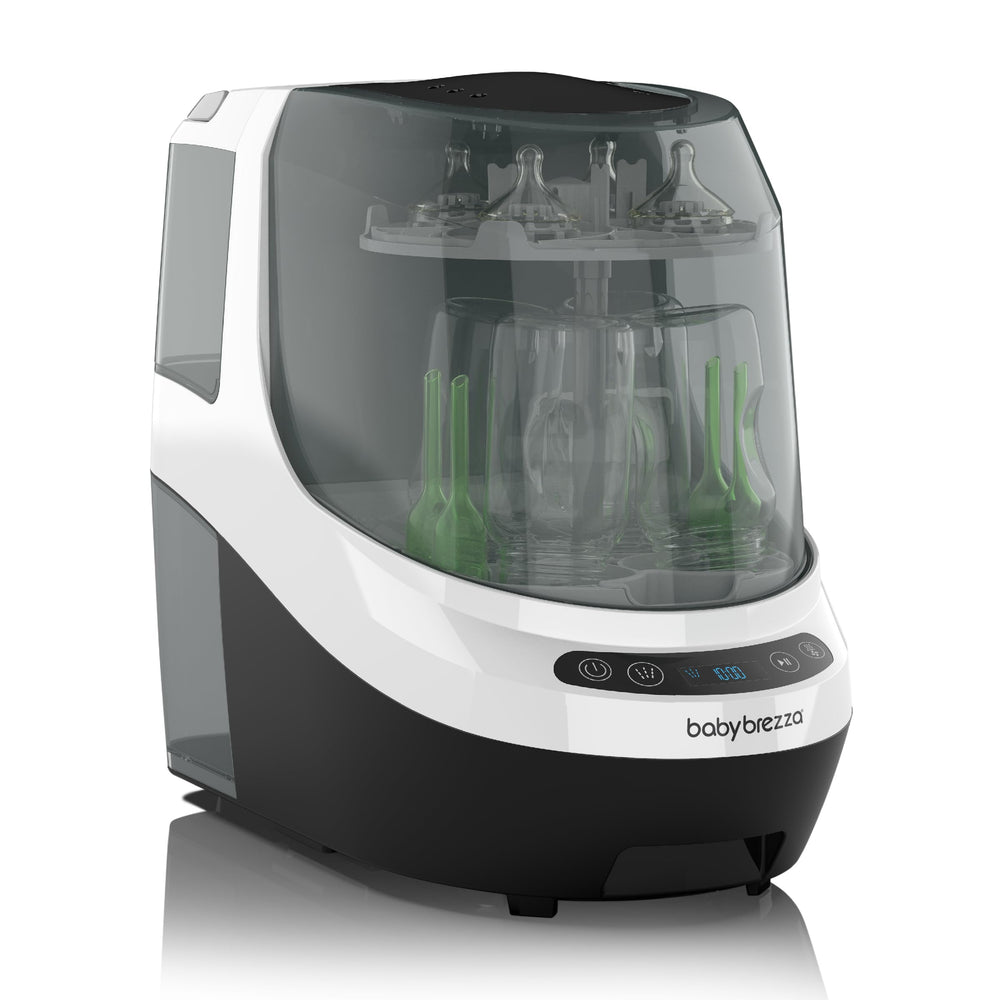 Baby Brezza Bottle Washer Pro front view shows compact all-in-one cleaning for bottles