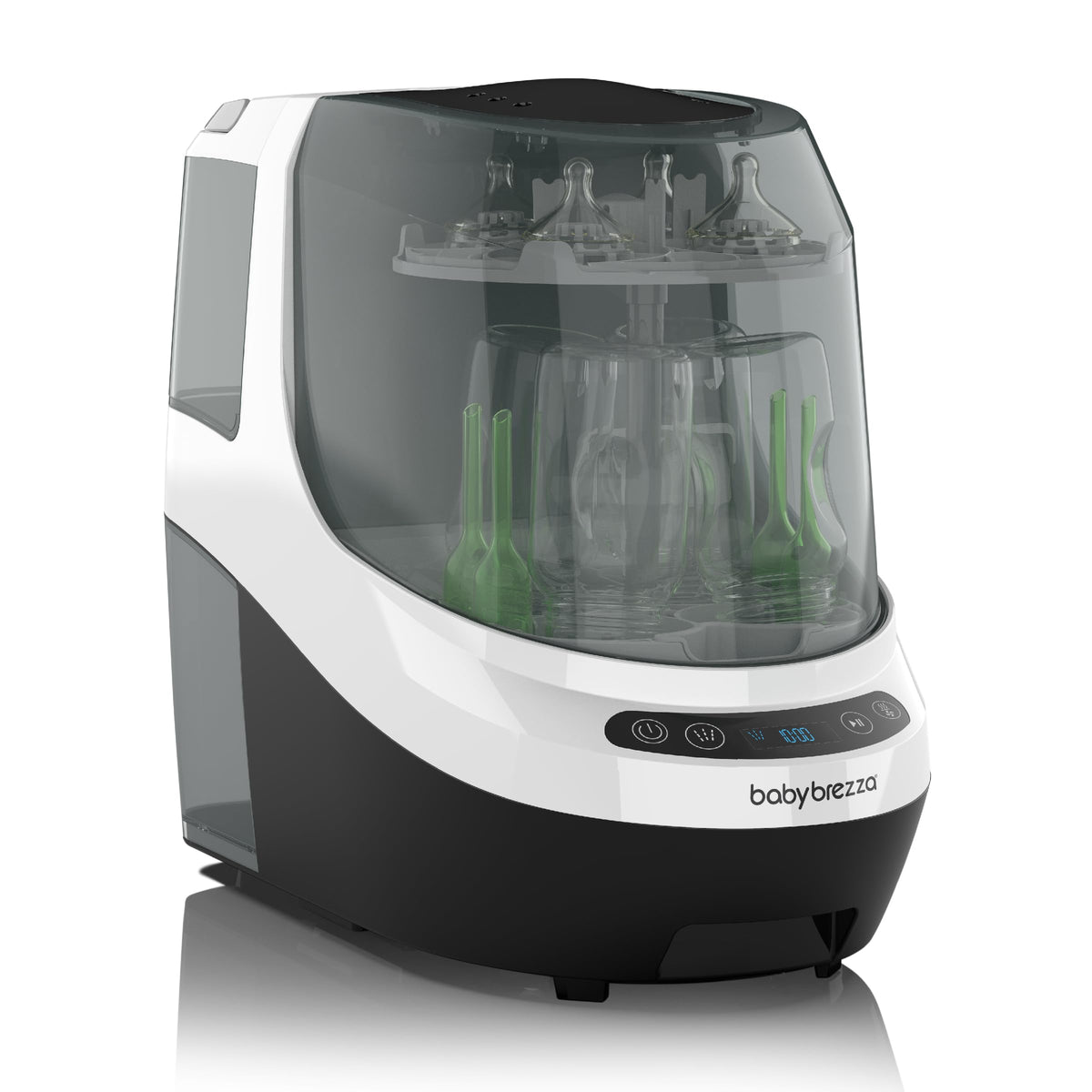 Baby Brezza Bottle Washer Pro front view shows compact all-in-one cleaning for bottles