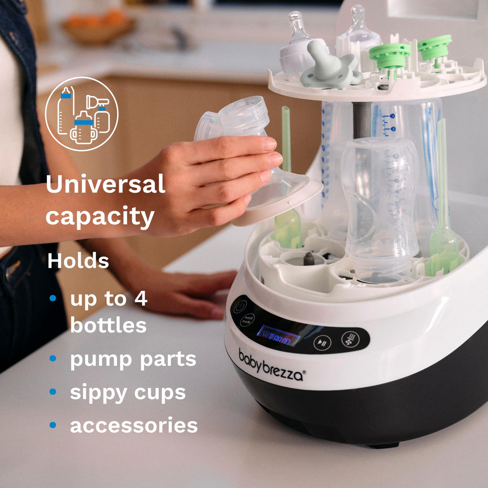 Baby Brezza Bottle Washer Pro translucent-lid lets you monitor cycle progress