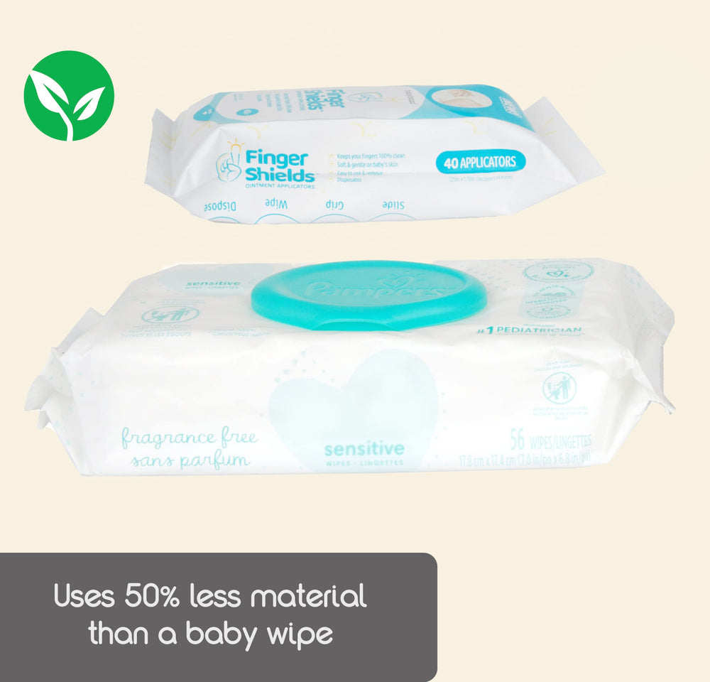 Baby Brezza Finger Shields sealed package illustrating single-use convenience.