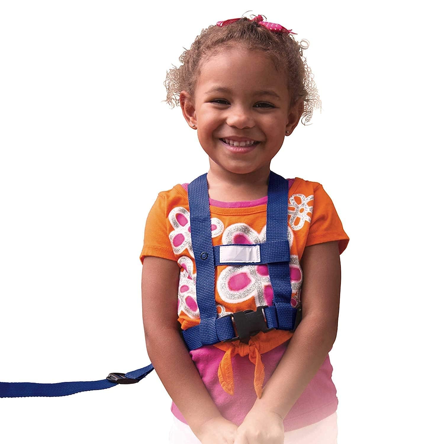 Baby Buddy Deluxe harness attached to a shopping cart to keep child nearby.