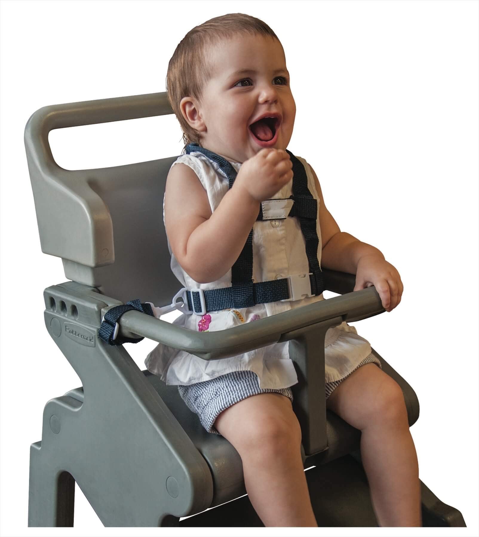 Baby Buddy Deluxe high-chair secure strap showing safe seating at meals.
