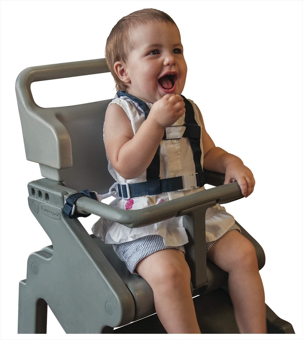 Baby Buddy Deluxe high-chair secure strap showing safe seating at meals.