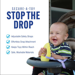 Baby Buddy Secure-A-Toy fastened to car seat keeps pacifier nearby and off the floor.