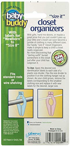 Baby Buddy Size-It removable labels for 15 sizes keep clothes organized.