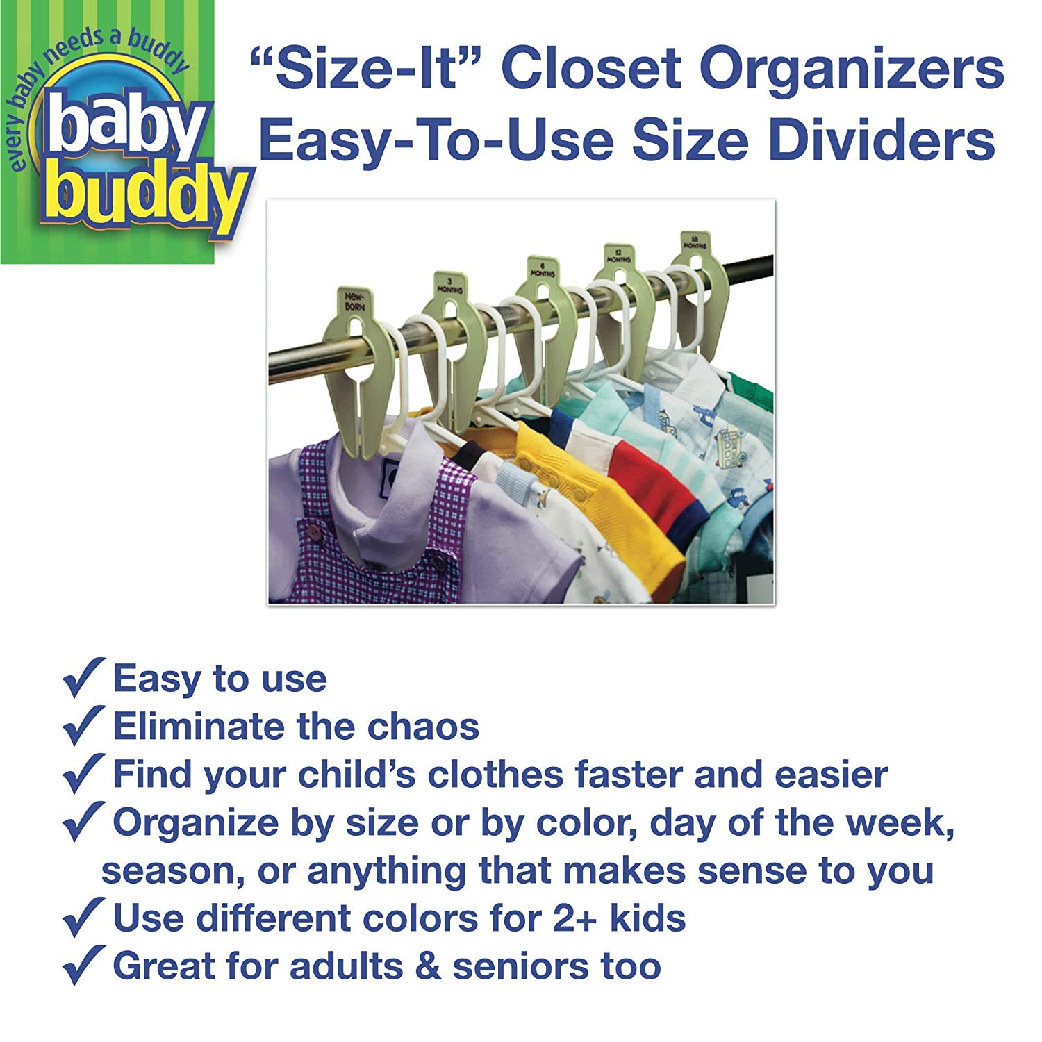 Baby Buddy Size-It white plastic dividers for nursery organization.
