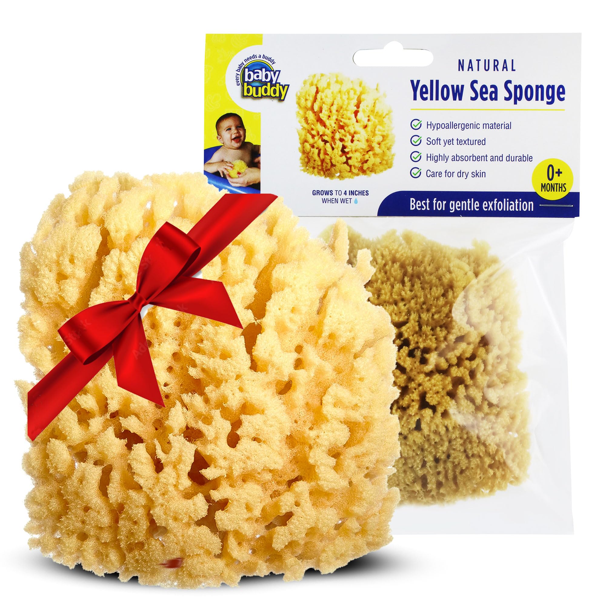 Baby Buddy yellow sea sponge 4in – gentle cleansing for newborn skin.