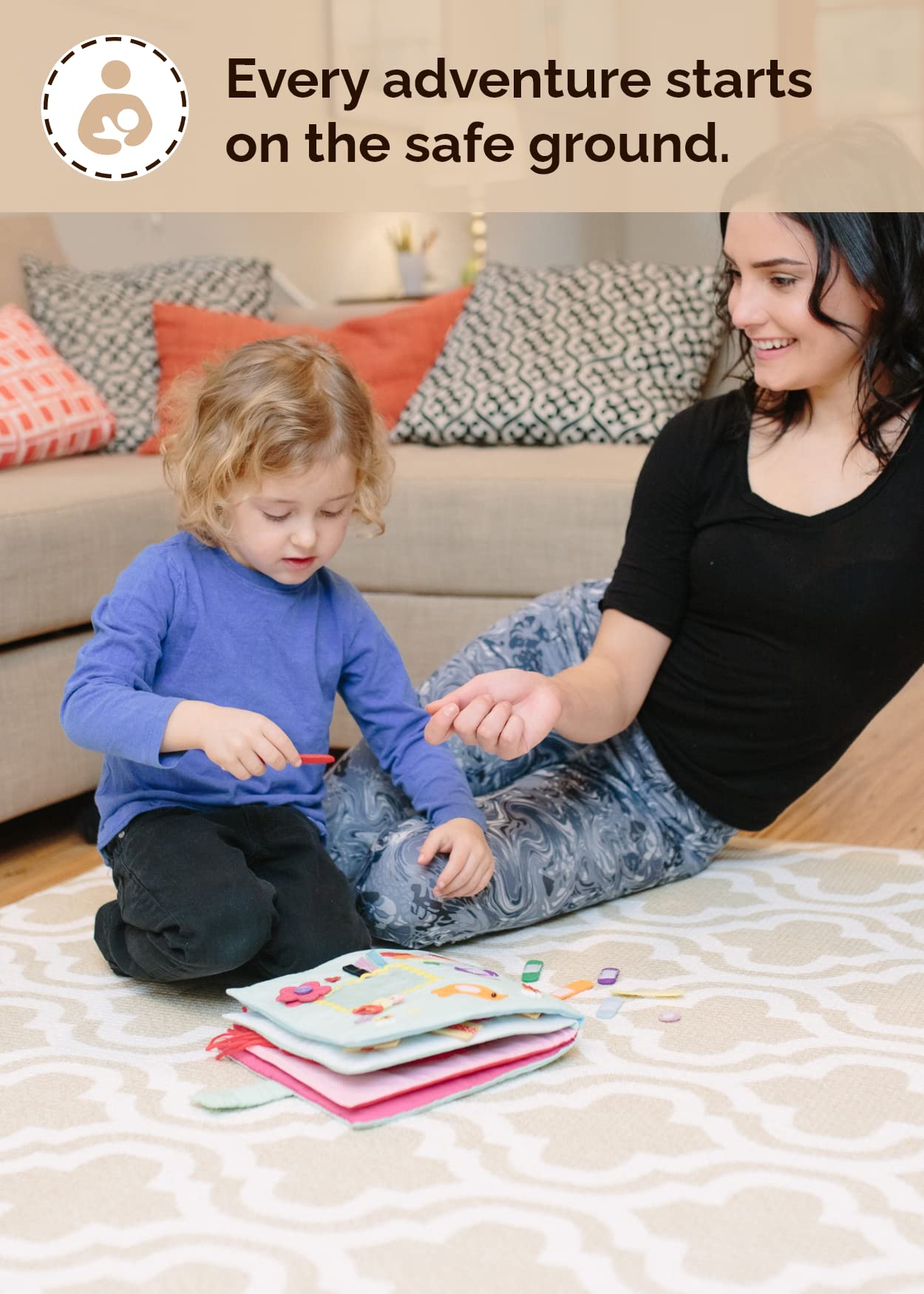 Baby Care Play Mat cushioned surface protects little ones during tummy time.