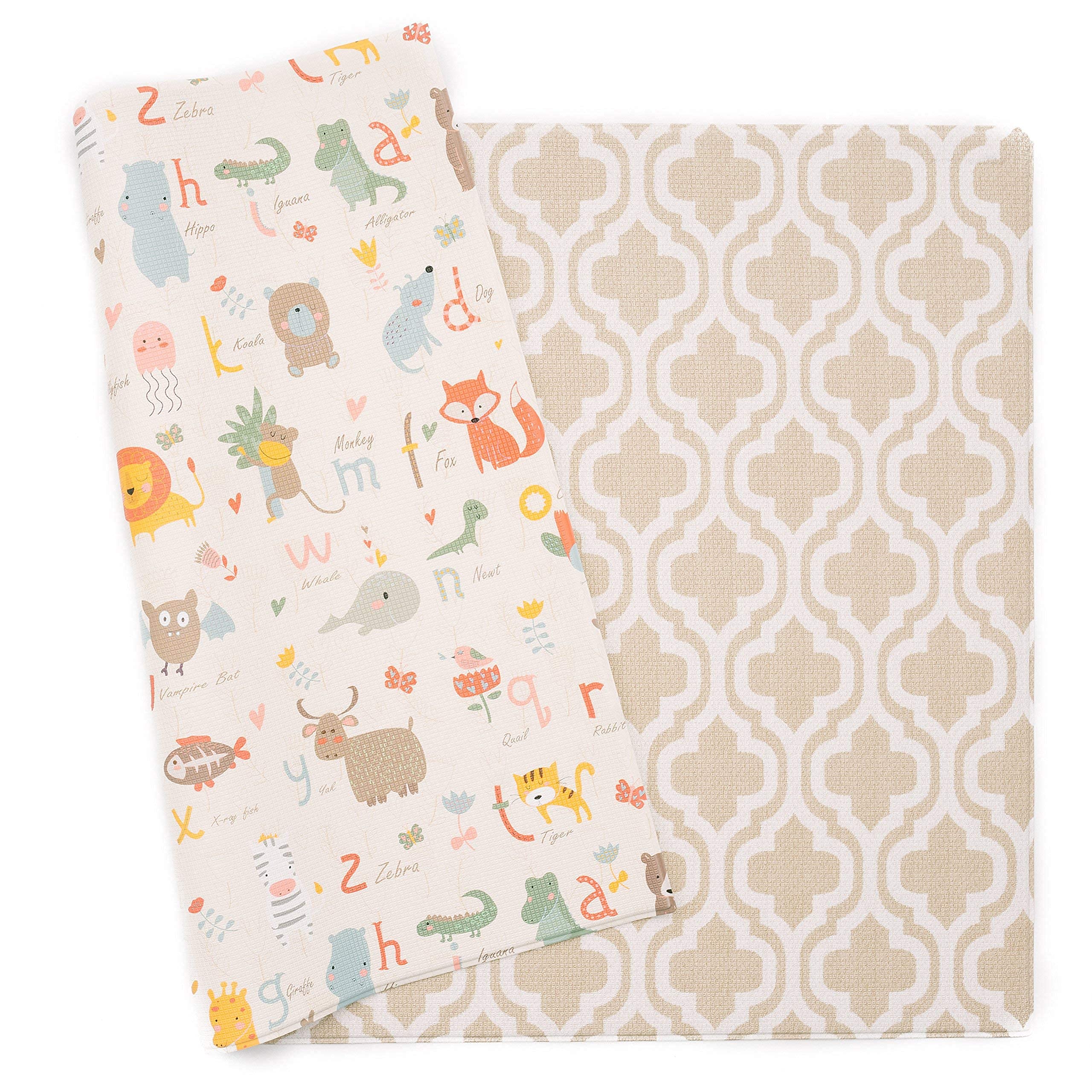 Baby Care Play Mat large Moroccan beige 82x55 shows expansive play area for safe floor time.