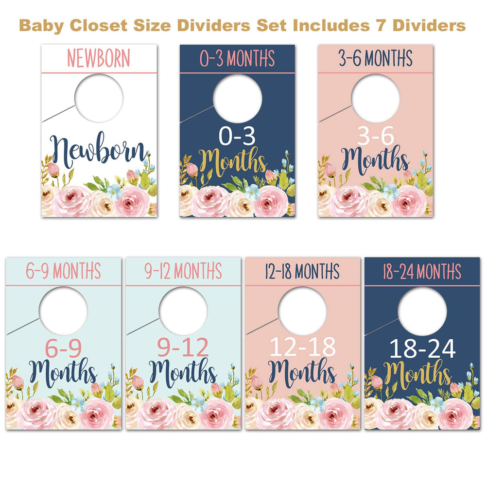 Baby Closet Size Dividers Floral close-up highlights durable double-sided print and clear labeling.