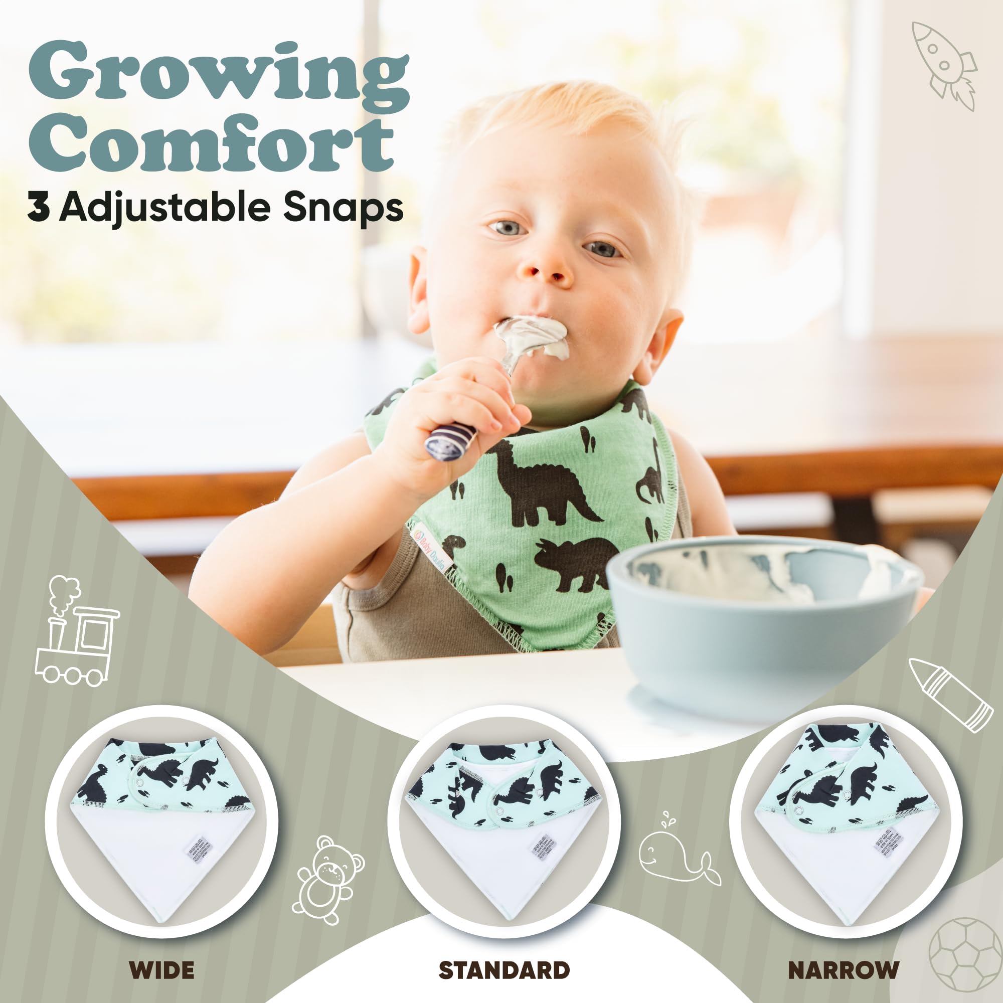 Baby Daulia drool bib adjustable snaps for growing baby and longer use.