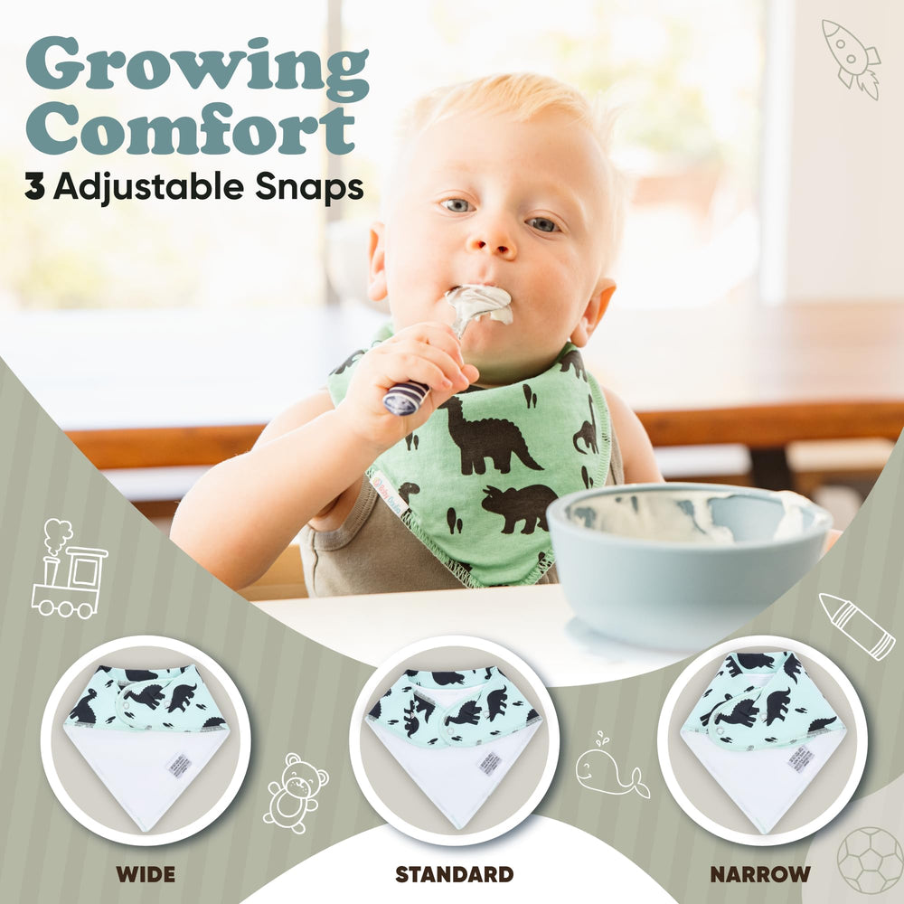 Baby Daulia drool bib adjustable snaps for growing baby and longer use.