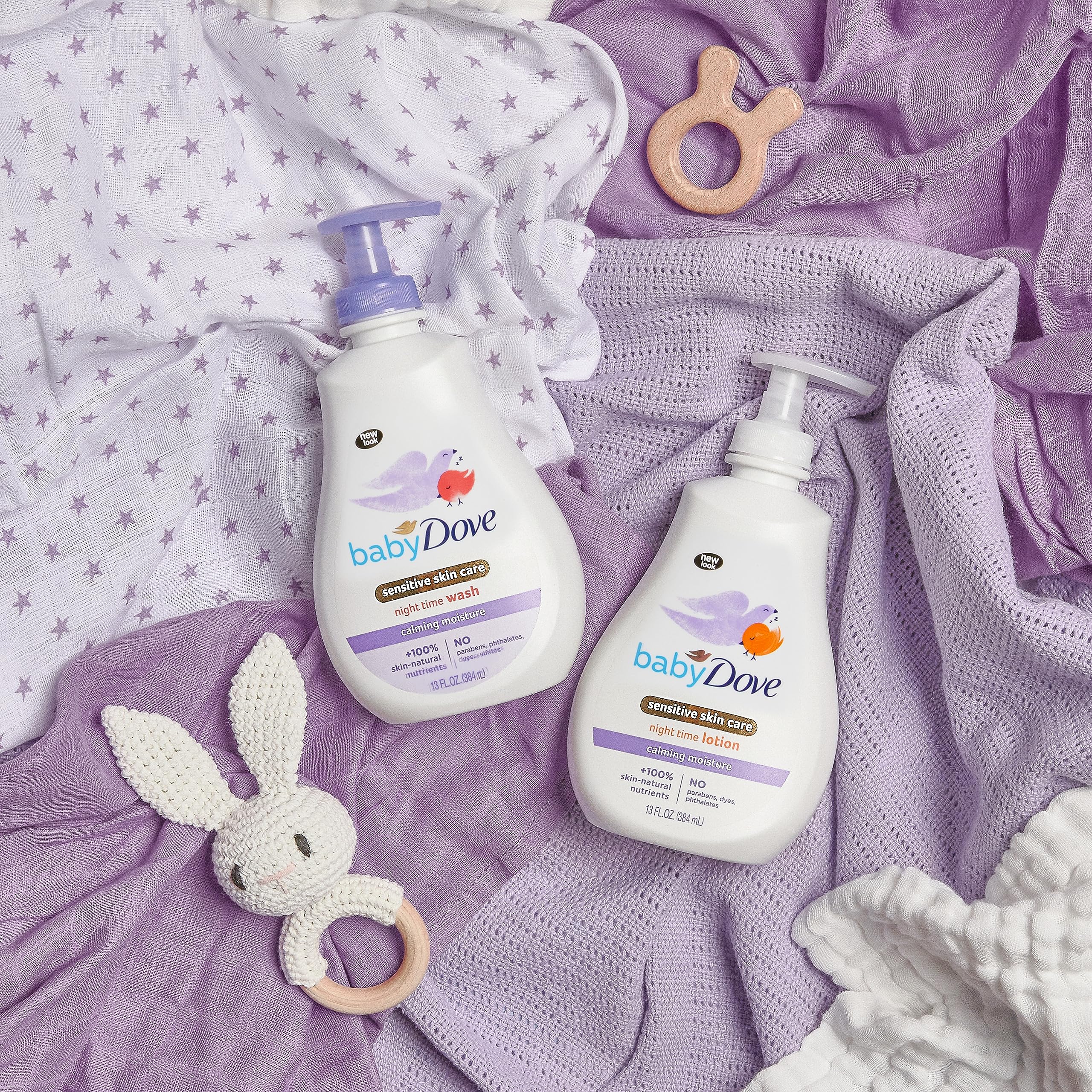 No dyes Baby Dove Calming Moisture wash emphasizes safety.