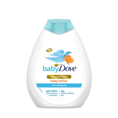Baby Dove Rich Moisture Lotion bottle pump for easy, all-day skin hydration and gentle care.