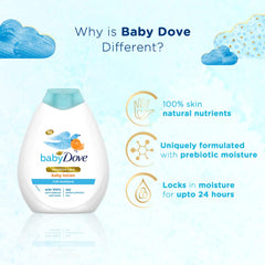 Newborn safe Baby Dove Rich Moisture Lotion used after bath.