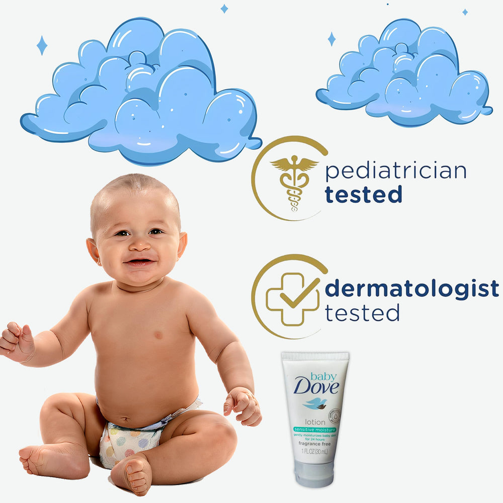Baby Dove Sensitive Moisture lotion texture spreads smoothly with non-greasy finish.