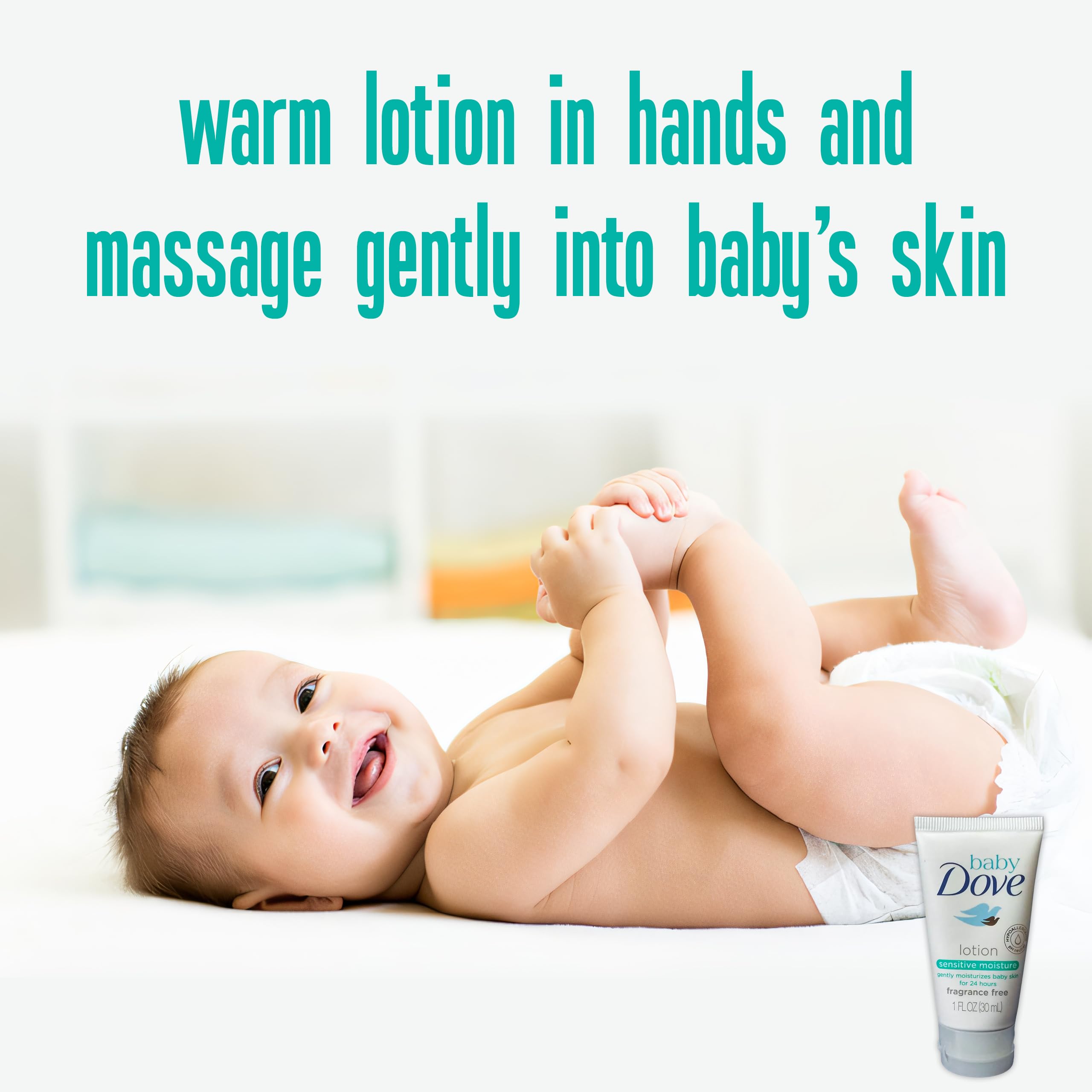 Baby Dove Sensitive Moisture lotion with dermatologist-tested badge signals safety.