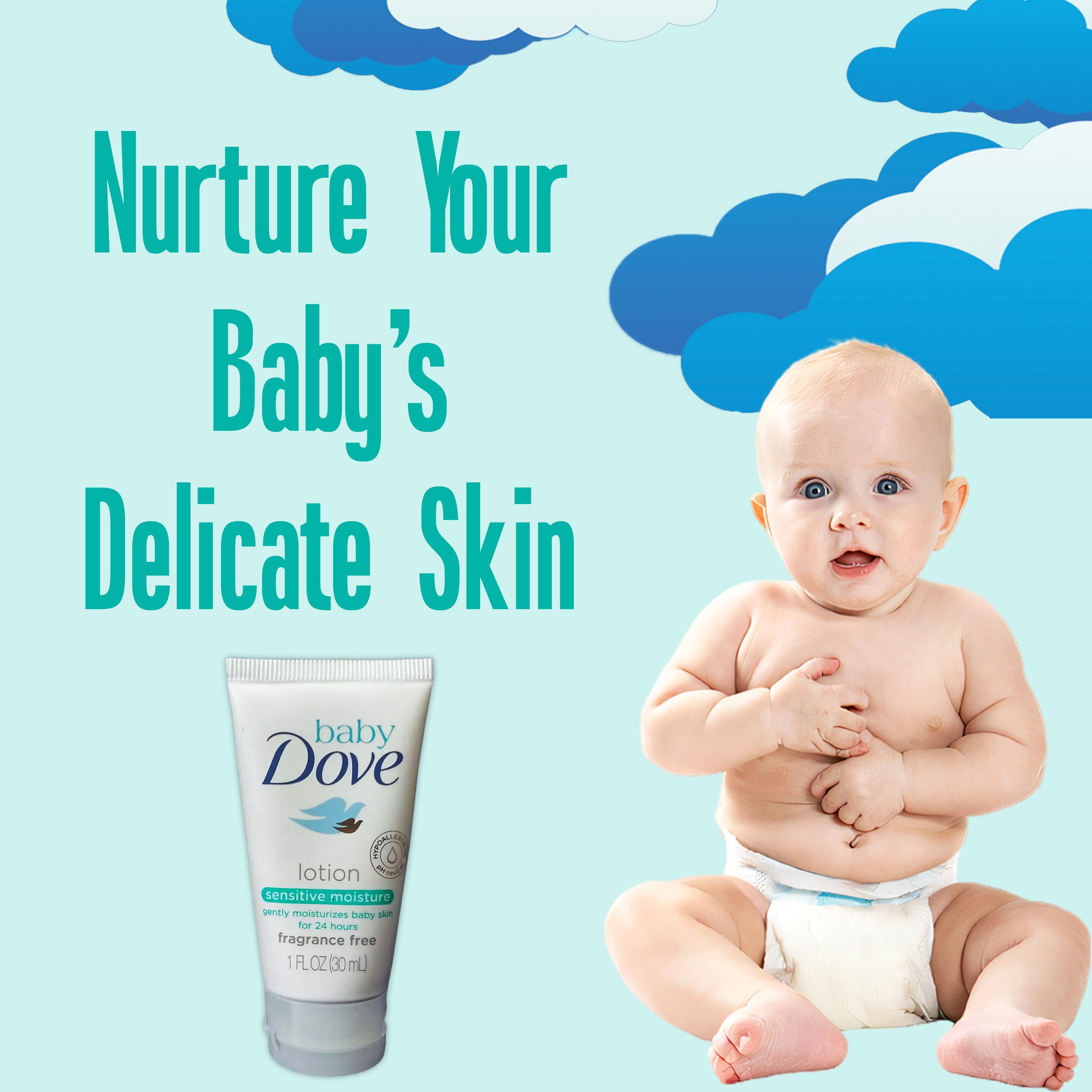 Baby Dove lotion fits in a diaper bag for convenient on-the-go hydration.
