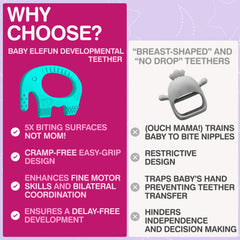 Baby Elefun BPA-free silicone material is safe for infant teething and easy cleaning