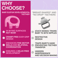 Baby Elefun teether made from BPA-free silicone for safe teething use.
