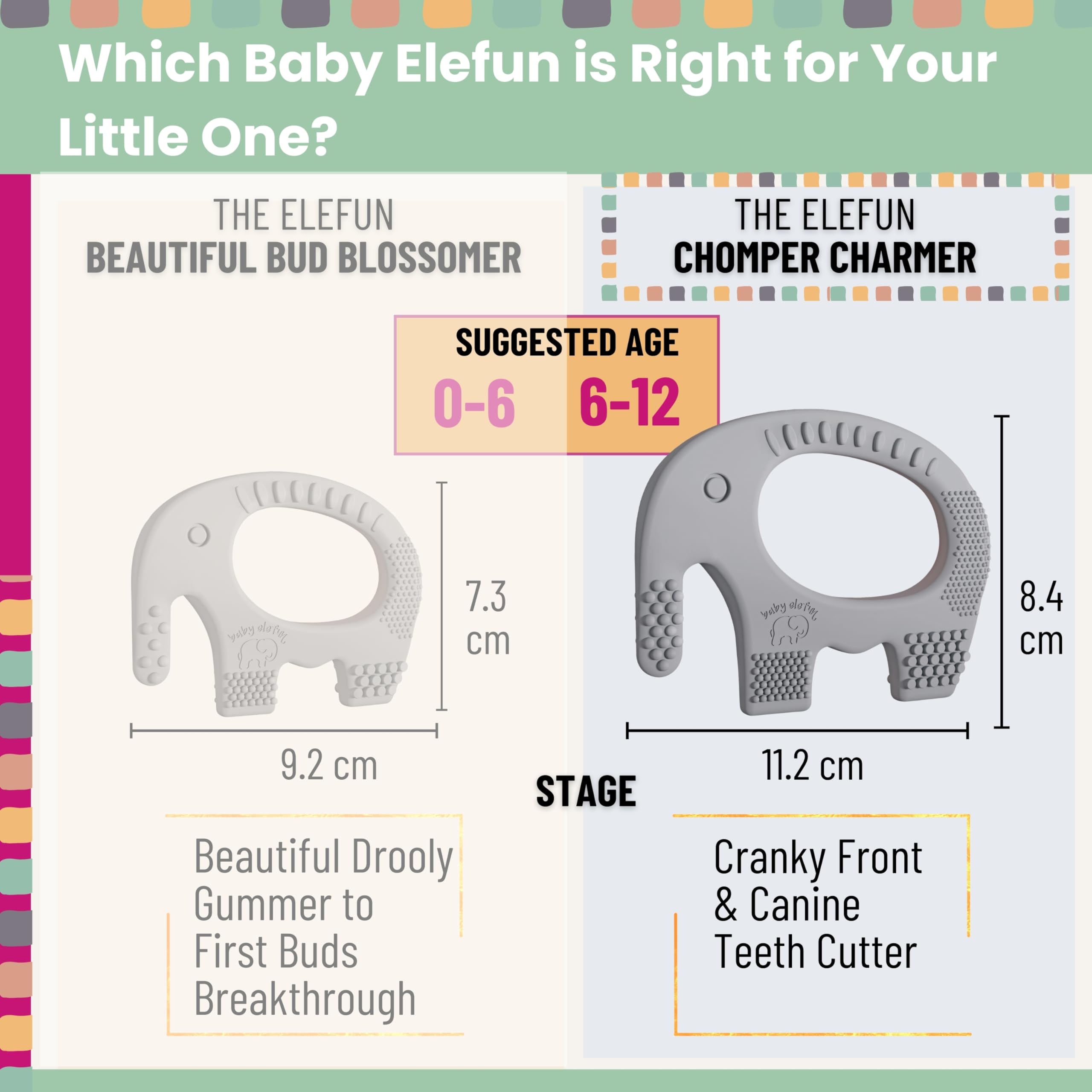 Baby Elefun teether dishwasher-safe label close-up emphasizes easy cleaning