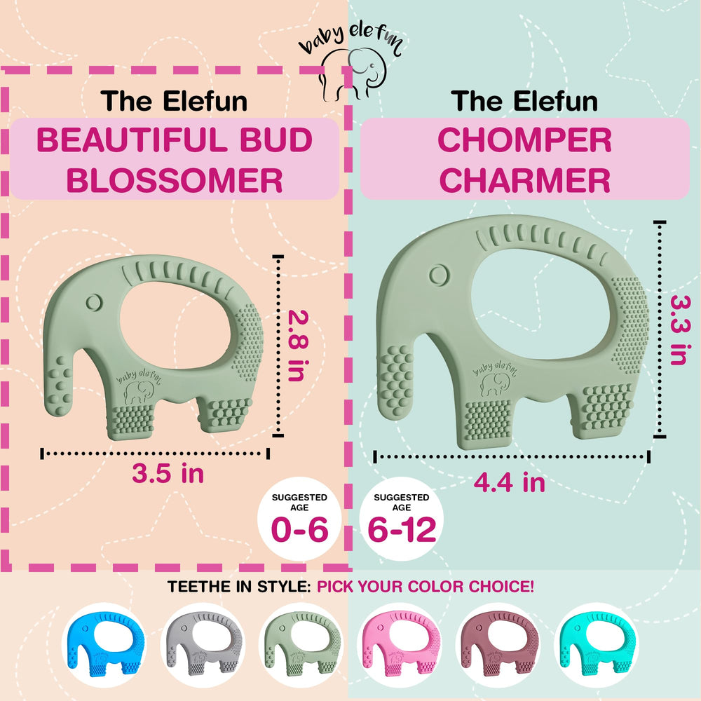 Baby Elefun teether olive warming-use for comforting relief and calm moments.